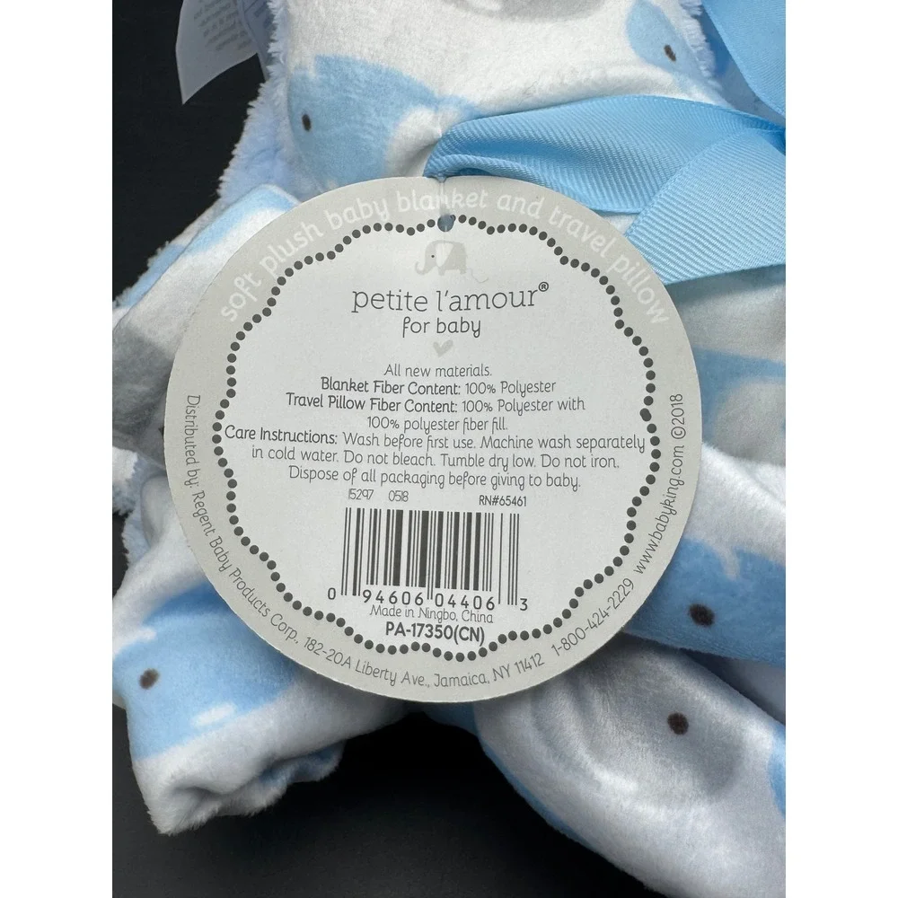 Petite L'Amour Baby Blanket Travel Pillow Whale 30x40 NWT Plush Security Blanket